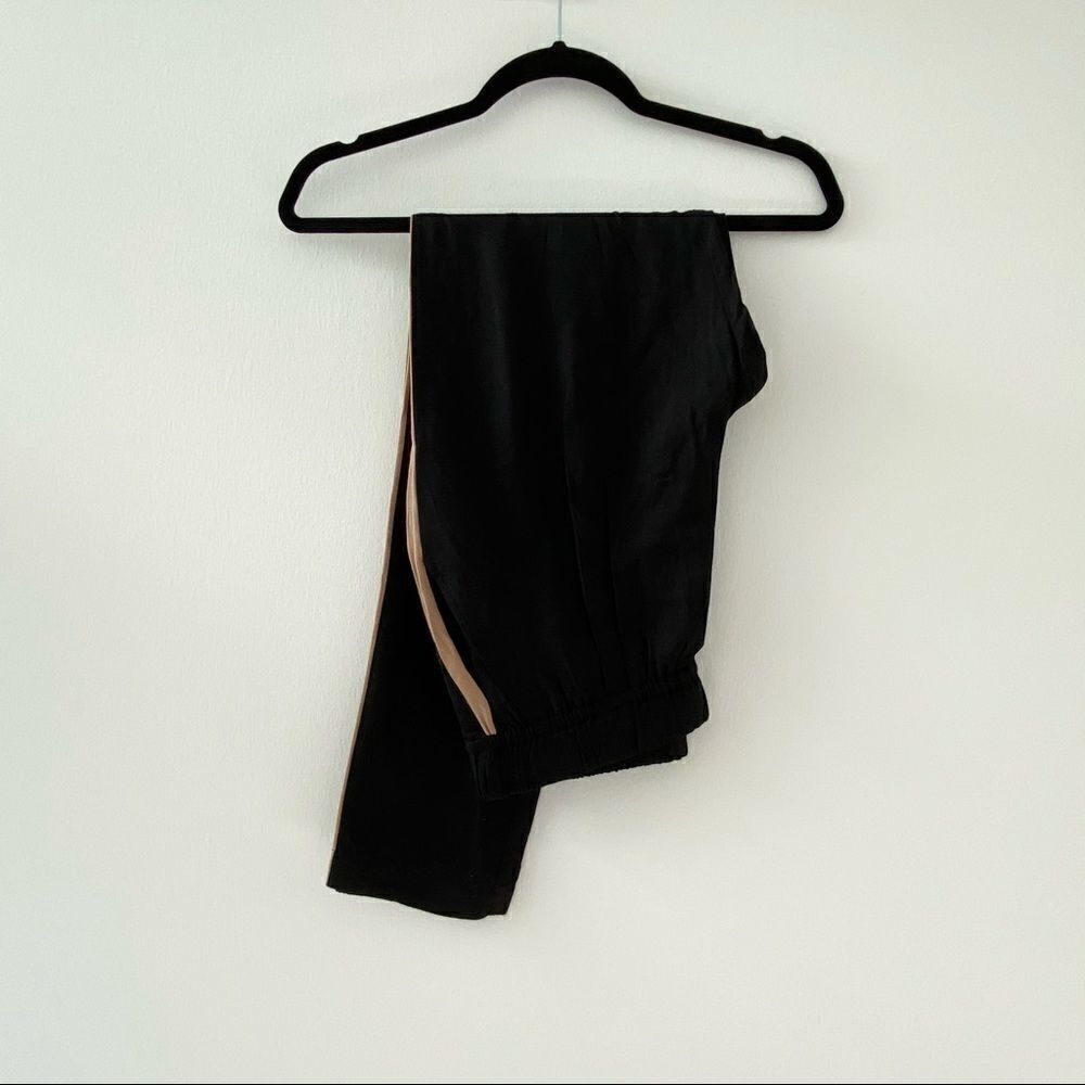 Joie Black Elastic Waist Pants with Tan Tux Stripe